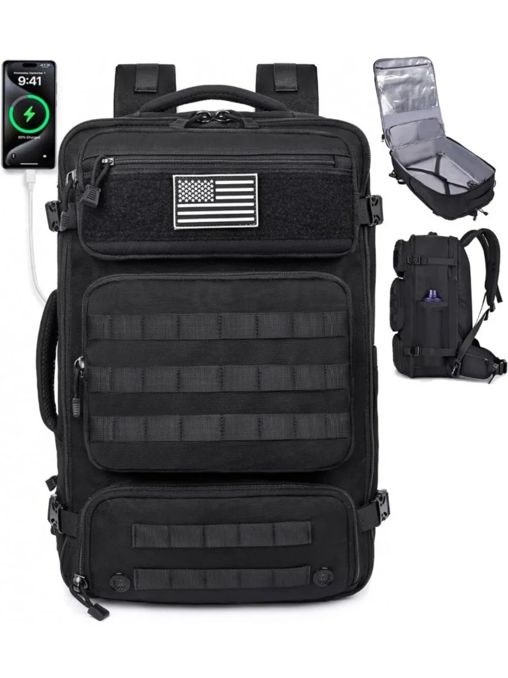 40L Travel Backpack for Men, TSA Approved, USB Charging, Water-Resistant Duffle